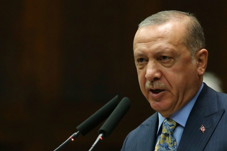 Turkey''s President Recep Tayyip Erdogan addresses members of his ruling Justice and Development Party (AKP), at the parliament in Ankara, Turkey, Tuesday, Oct. 23, 2018. Saudi officials murdered Saud