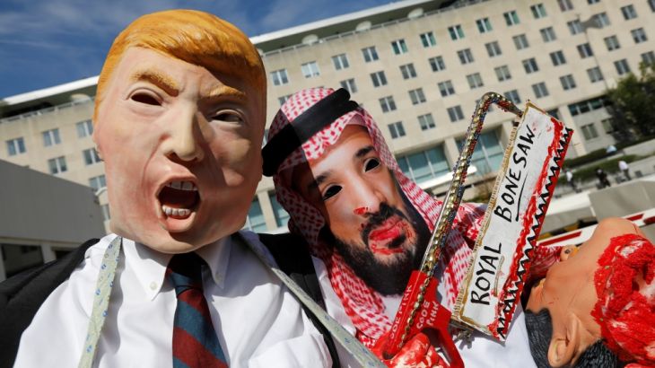 Activists protest the disappearance of Saudi journalist Jamal Khashoggi during demonstration outside U.S. State Department in Washington