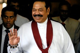Sri Lanka''s newly appointed Prime Minister Rajapaksa waves