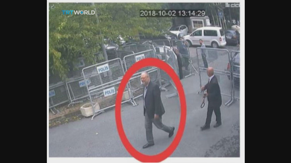 CCTV video shows Khashoggi entering the Saudi consulate in Istanbul on Tuesday October 2 [CCTV/TRT World via AP]