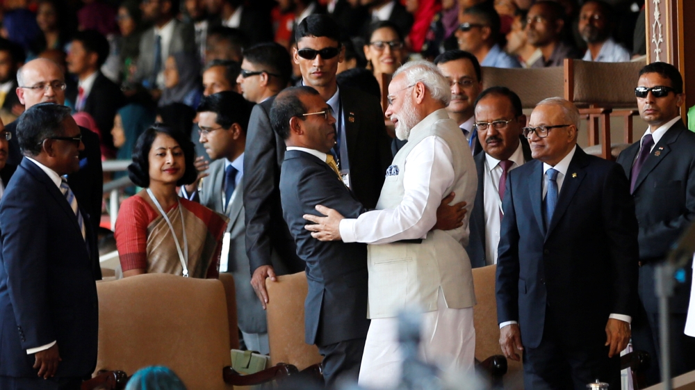 
India's Prime Minister Narendra Modi was among the more than 300 foreign dignitaries at the ceremony in Male [Ashwa Faheem/Reuters]
