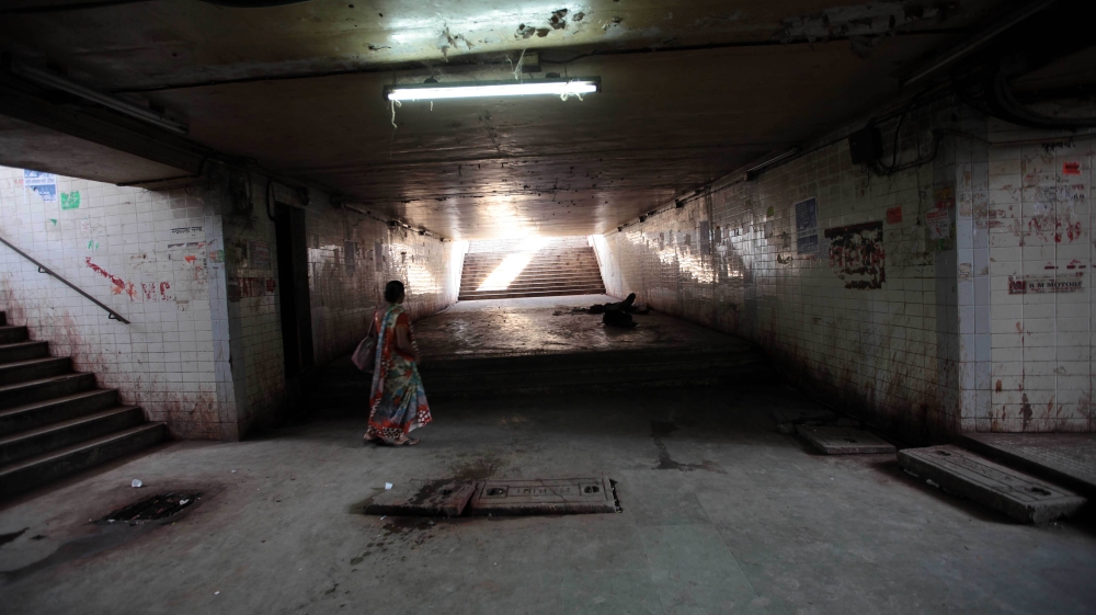 The pedestrian subway outside Borivali station in Mumbai is a haven for the homeless, drug addicts and also commercial sex workers [Vijayanand Gupta/Hindustan Times/Getty Images]