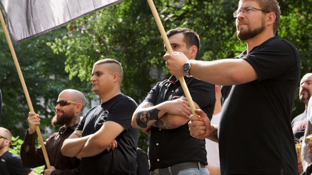 Far-right protesters at Hungary's Pride festival [Theopi Skarlatos/Black Leaf Films/Al Jazeera]