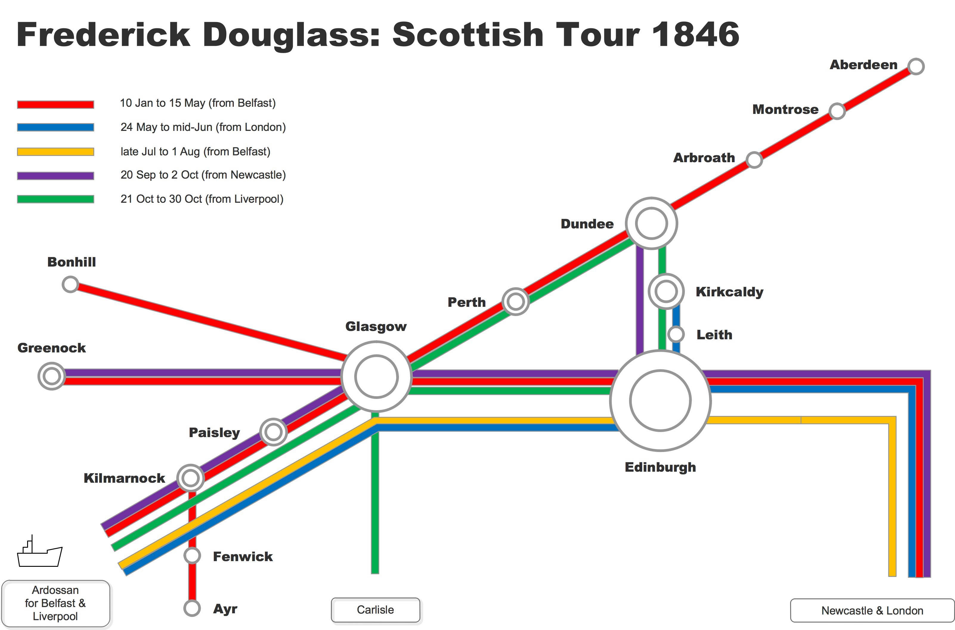 An infographic illustrating Douglass' journey in Scotland [Courtesy: Alasdair Pettinger]