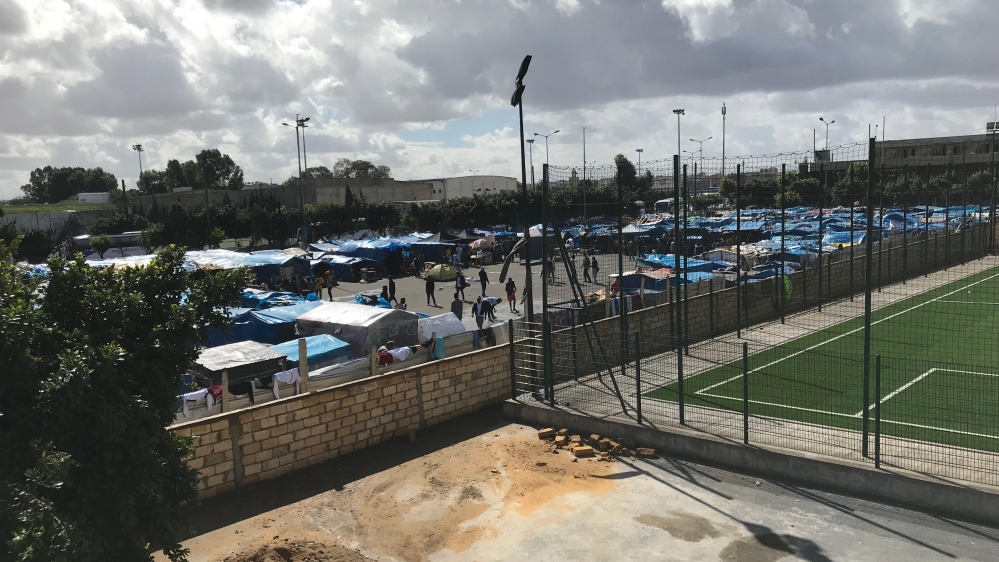 The migrant camp in front of the main bus station in Casablanca. The camp caught fire earlier this month but the migrants rebuilt in within three days. [Faras Ghani/Al Jazeera]