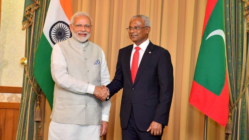 Narendra Modi (left) attended Solih's (right) inauguration in Male on Saturday [Handout/ Maldives president's office]