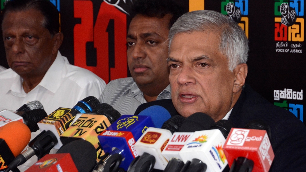 Sri Lanka's deposed Prime Minister Wickremesinghe speaks to media after Supreme Court suspended a decree to dissolve parliament [Reuters] 