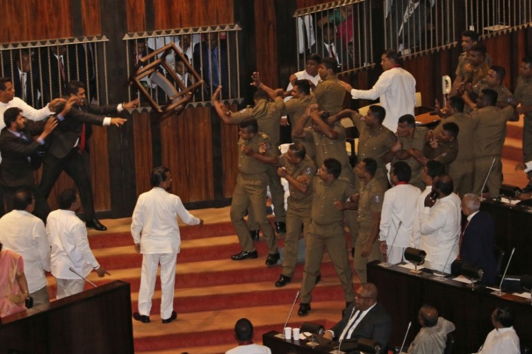 Sri Lanka parliament chair brawl