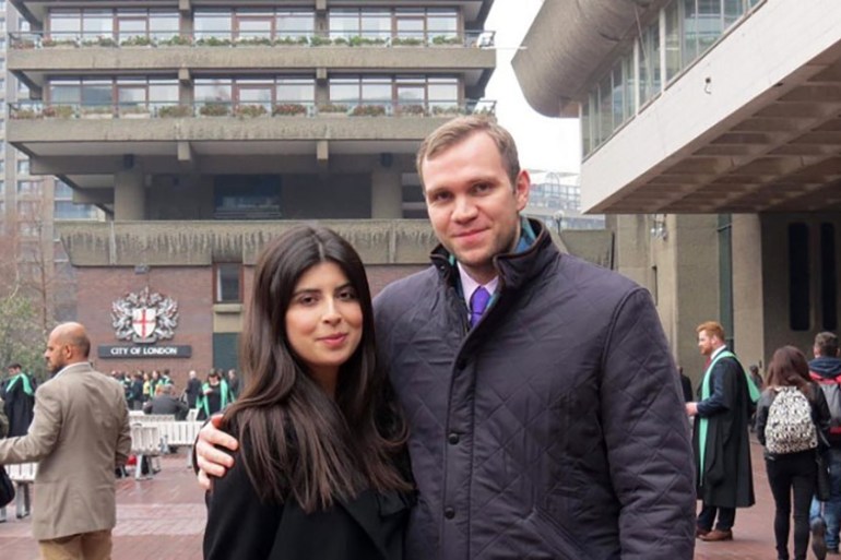 A handout photo taken in January 2017 and released by the family of Matthew Hedges in London on November 23, 2018, shows British student Matthew Hedges (R) and his wife Daniela Tejada posing in London