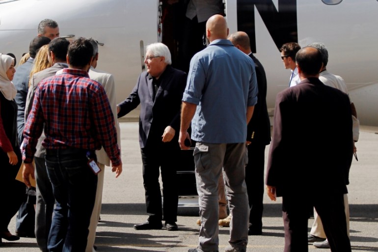 U.N. envoy to Yemen Martin Griffiths arrives at Sanaa airport