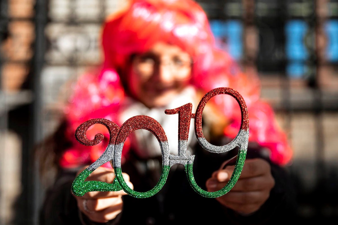 A street vendor shows 2019-shaped glasses with colours of the Hungarian national flag to celebrate New Year''s Eve in Budapest, Hungary, 31 December 2018. EPA-EFE/Balazs Mohai HUNGARY OUT