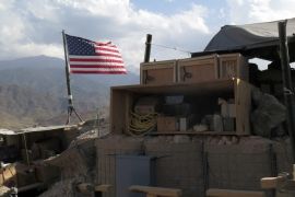 FILE PHOTO: U.S. flag is seen at a post in Deh Bala district, Nangarhar province, Afghanistan