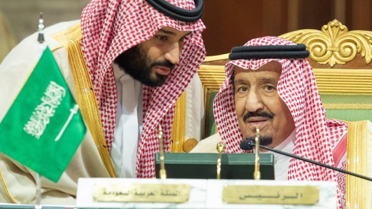 Saudi Arabia''s Crown Prince Mohammed bin Salman talks with Saudi Arabia''s King Salman bin Abdulaziz Al Saud during the Gulf Cooperation Council''s (GCC) Summit in Riyadh