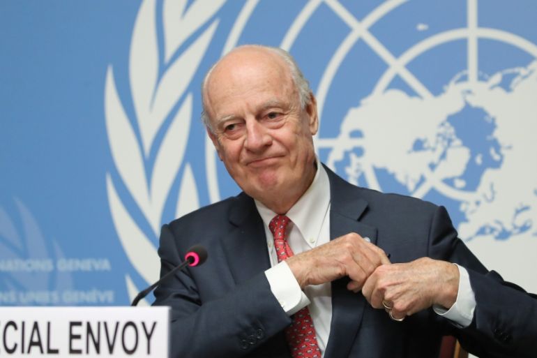 U.N. Special Envoy for Syria Staffan de Mistura attends a news conference after talks on forming a constitutional committee in Syria, at the United Nations in Geneva