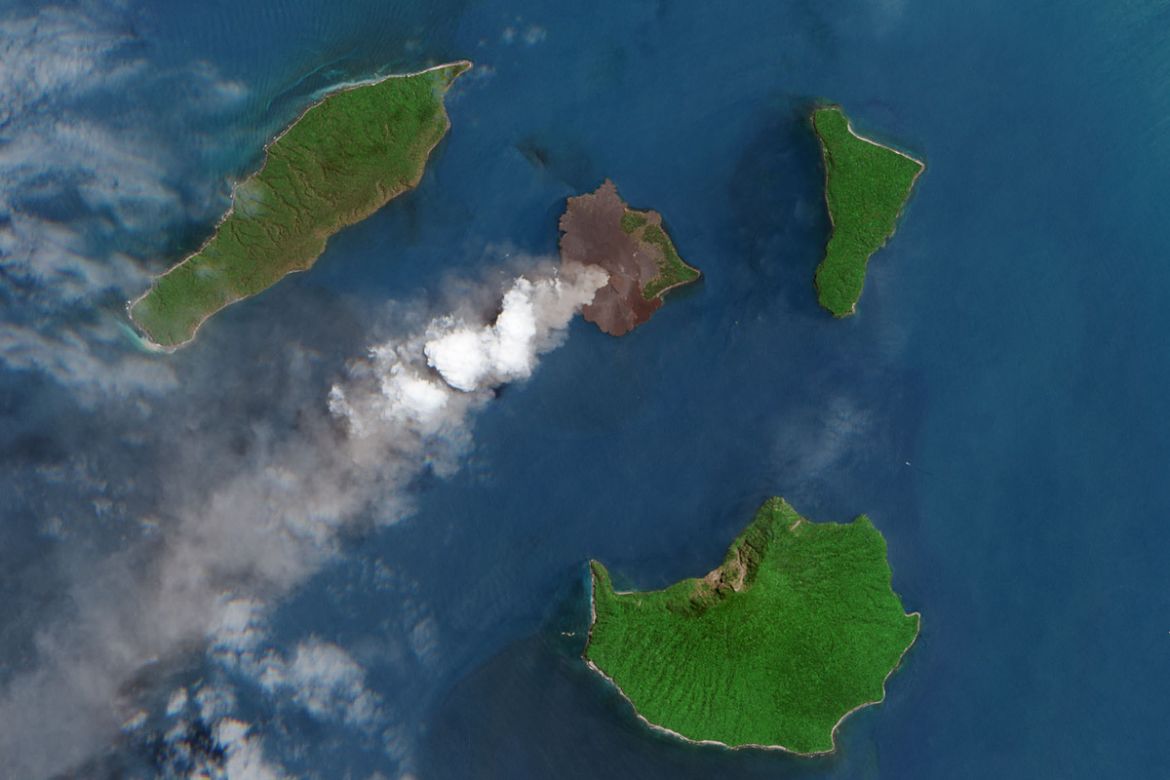 A handout file photo made available by NASA on 23 December 2018 shows an image, acquired by the MultiSpectral Instrument (MSI) on the European Space Agency (ESA)''s Sentinel-2, of the Krakatau Islands