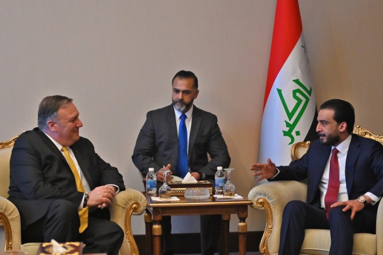 U.S. Secretary of State Mike Pompeo meets with Iraq''s Parliament Speaker Mohamed al-Halbousi in Baghdad