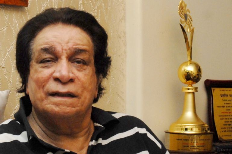 Veteran Bollywood actor Kader Khan poses for picture during an interview at his residence on October 18, 2013 in Mumbai, India. The actor has produced a film titled ''In Your Arms'' which will star th