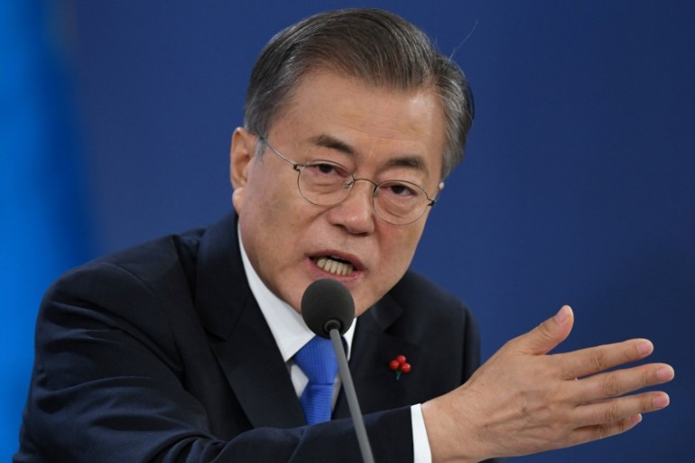 South Korean President Moon Jae-in holds his New Year press conference at the presidential Blue House in Seoul