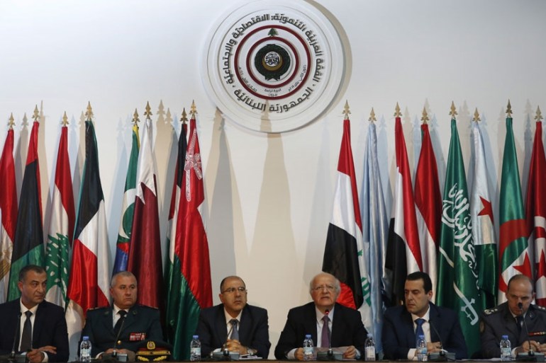 The Arabic Economic Summit holds a joint press conference with members of the organizing committee, in Beirut,