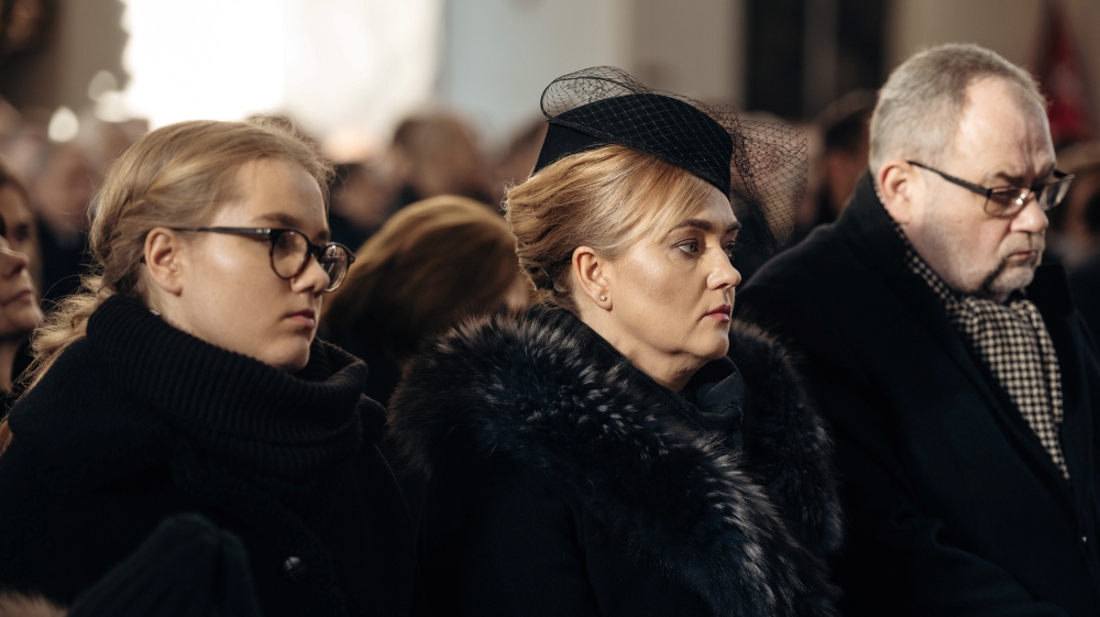 Adamowicz's wife, Madalena, asked how she could wipe the new tears from her eyes during her husband's eulogy, local media reported [Bartosz Banka/Agencja Gazeta/Reuters]