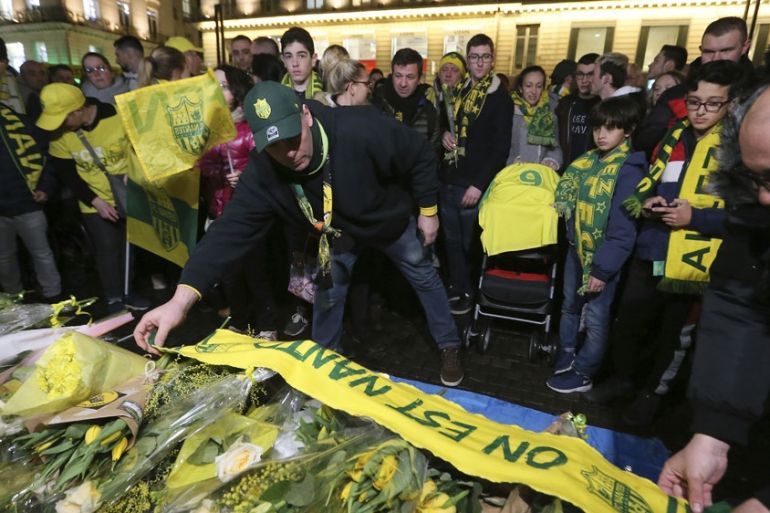 Supporters gather to pay tribute to Argentinian soccer player Emiliano Sala, in Nantes, western France, Tuesday, Jan. 22, 2019.