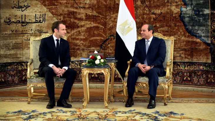 Egypt''s President Abdel Fattah al-Sisi meets with French President Emmanuel Macron at the presidential palace Cairo