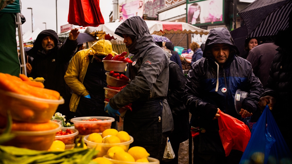 Ridley Road Market at its busiest time on a rainy Saturday [Jose Sarmento Matos/Al Jazeera]