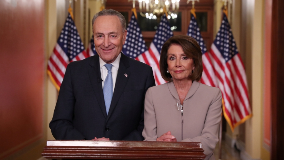 US Speaker of the House Nancy Pelosi and Senate Minority Leader Chuck Schumer give a joint response, to President Trump's prime time address [Jonathan Ernst/Reuters]