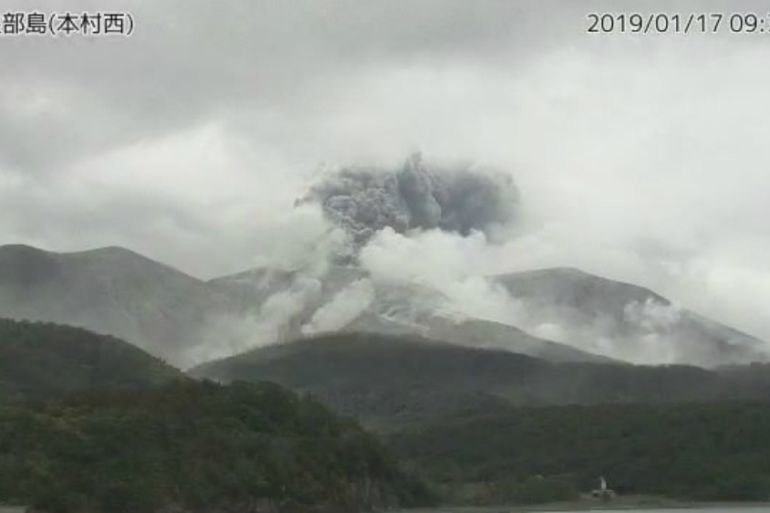 A video grab from the Japan Meteorological Agency''s live camera image shows an eruption of Kuchinoerabu Island, Japan