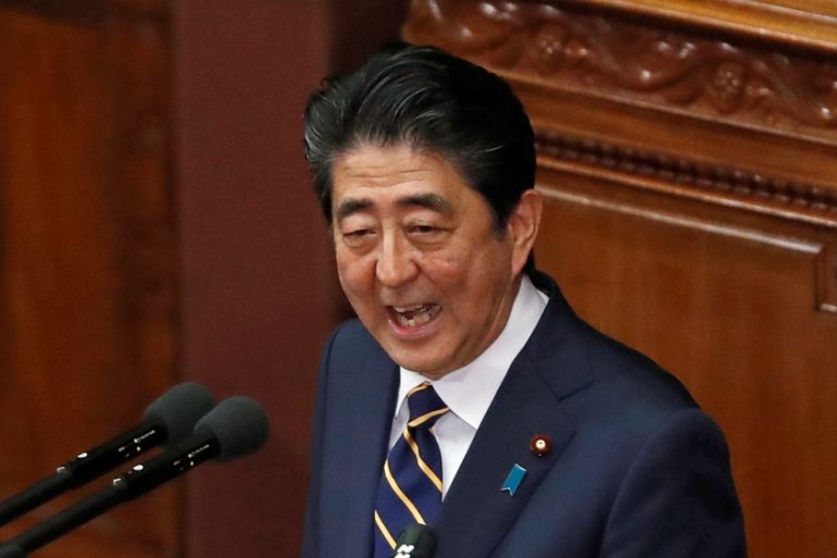 Japan''s PM Abe delivers his policy speech at the lower house of parliament in Tokyo