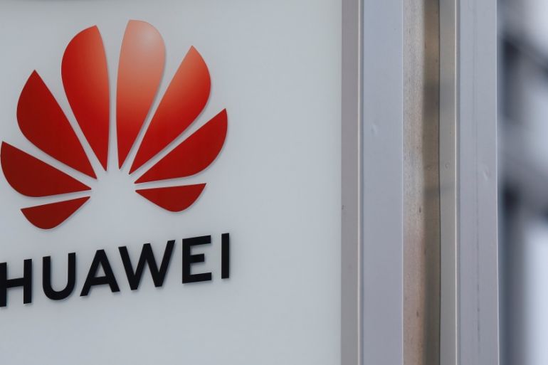 Logo of Huawei is seen in front of the local offices of Huawei in Warsaw