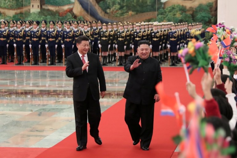 Chinese President Xi Jinping holds a welcoming ceremony for North Korean leader Kim Jong Un