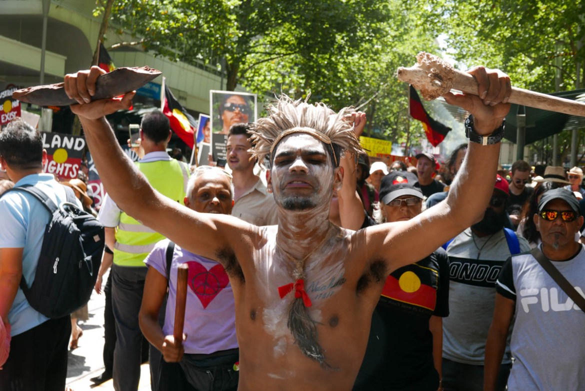 Chants such as ‘no pride in genocide’ and ‘always was, always will be Aboriginal land’ were shouted out by the protesters.