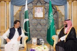 In this file photo from September 2018, Pakistani Prime Minister Imran Khan is seen with Saudi Crown Prince Mohammed bin Salman in Jeddah, Saudi Arabia [Saudi Press Agency via AP]