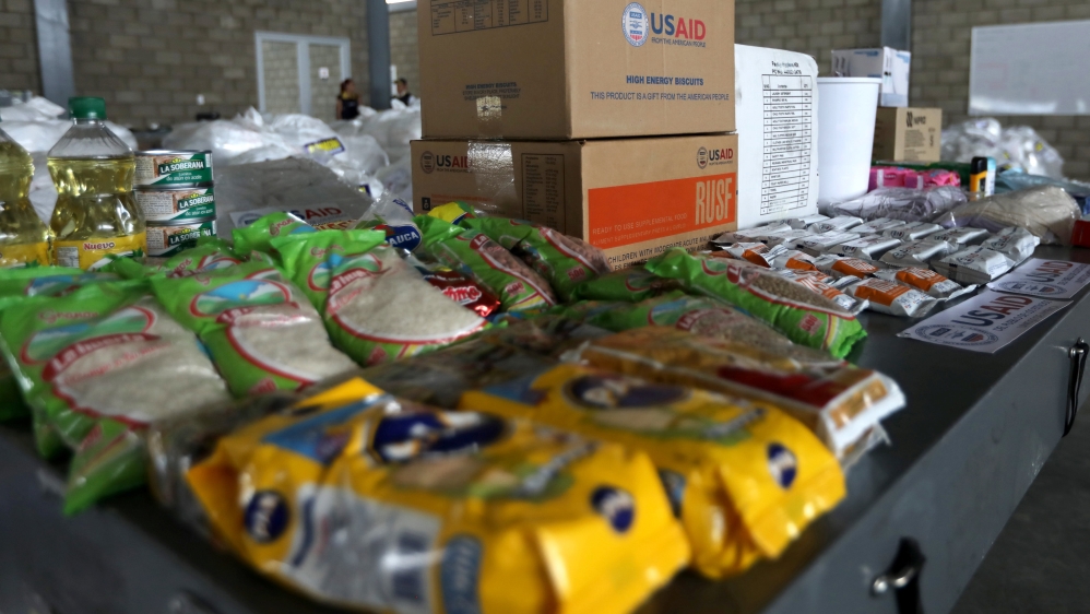 Humanitarian aid for Venezuela is seen at a warehouse at the Tienditas cross-border bridge between Colombia and Venezuela in Cucuta [Luisa Gonzalez/Reuters]