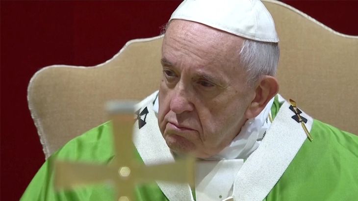Pope Francis is seen during the last day of the four-day meeting on the global sexual abuse crisis, at the Vatican, February 24, 2019, in this screen grab taken from video. CTV via REUTERS NO RESALES.