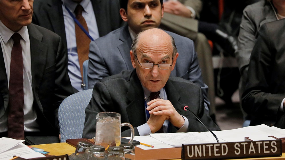 US diplomat Elliott Abrams speaks during a UNSC meeting on Venezuela [Lucas Jackson/Reuters]