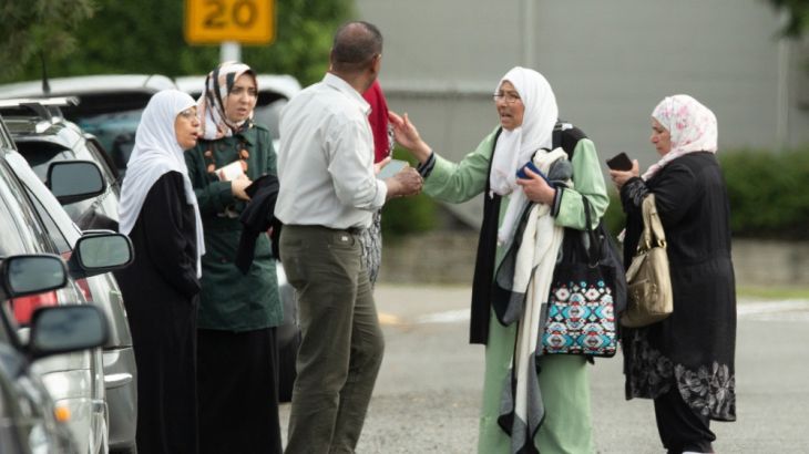 Members of a family react outside the mosque following a shooting at the Al Noor mosque in Christchurch, New Zealand, March 15, 2019