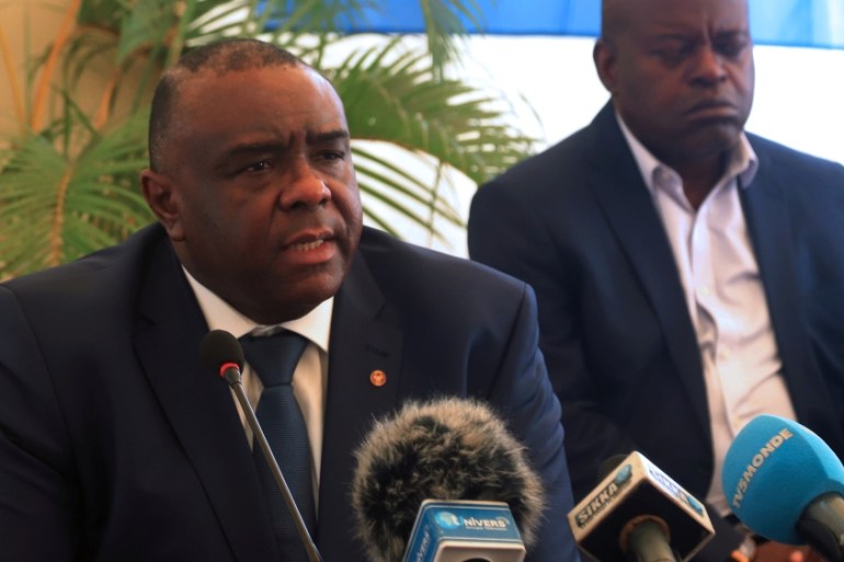 Congolese opposition leader Jean-Pierre Bemba of the Movement for the Liberation of the Congo addresses a news conference in Kinshasa