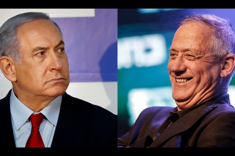 Israeli Prime Minister Benjamin Netanyahu vs Retired Israeli general Benny Gantz (AFP)
