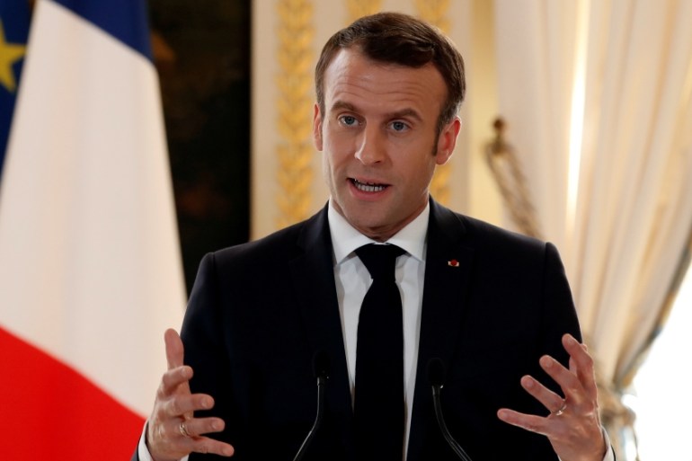 French President Emmanuel Macron speaks during a news conference at the Elysee Palace in Paris, France, February 25, 2019.