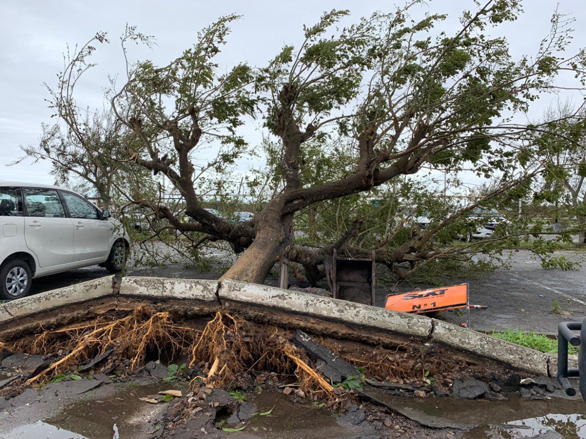 This handout picture taken and released on March 18, 2019 by the United Nations World Food Programme (WFP) shows damages in Beira, Mozambique, in the aftermath of the passage of the cyclone Idai. - A