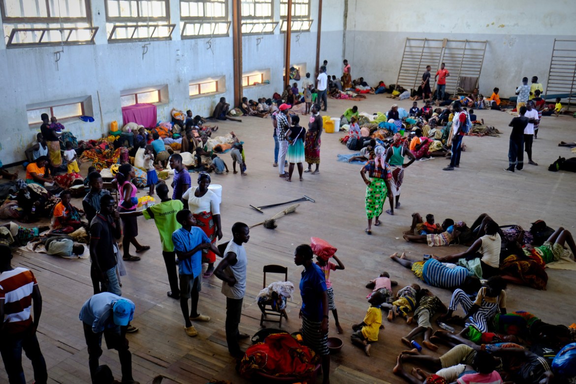 The gym in Escola Secundária Samora Machel is now a shelter for those displaced by the destruction left behind.