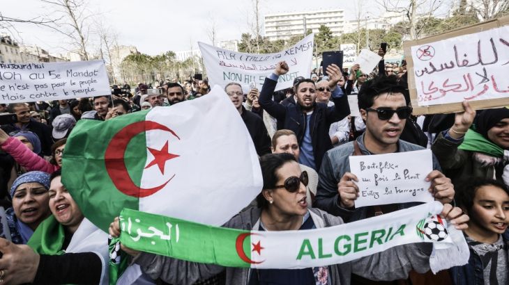 Demonstrators stage a protest to denounce President Abdelaziz Bouteflika''s bid for a fifth term, in Marseille, southern France, Sunday, March 3, 2019. Algeria''s Constitutional Council has been placed