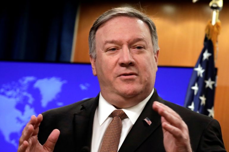 Secretary of State Mike Pompeo speaks during a news conference in Washington