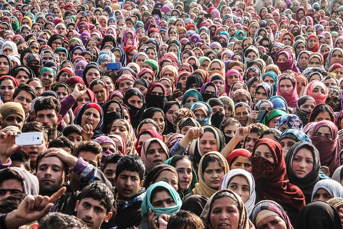 Women attending the funeral prayers of a rebel in Shopian district of South Kashmir. Shopian and Pulwama districts have remained hotbed of local insurgency after killing of charismatic rebel commander