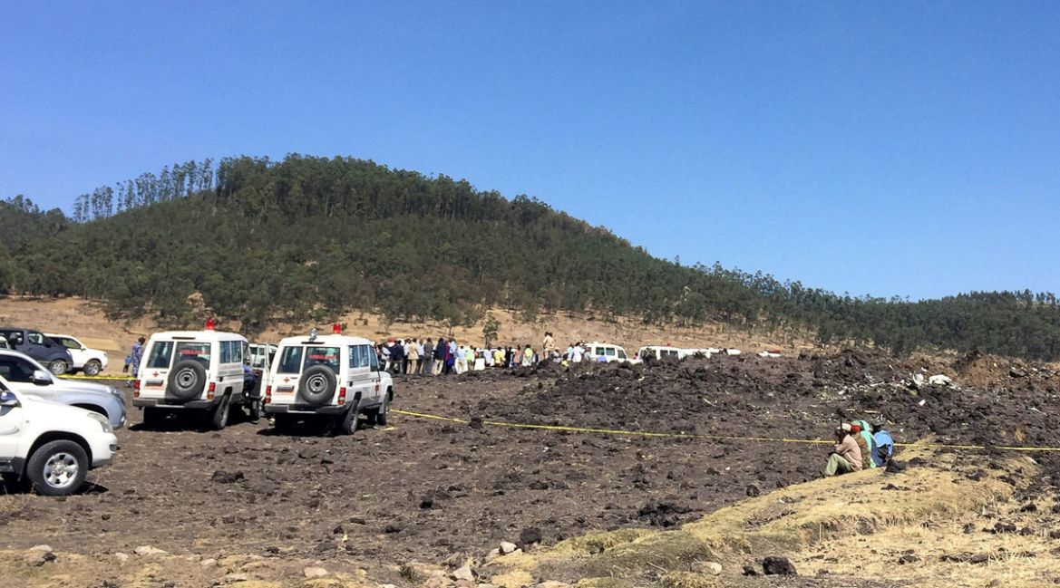 A general view shows the scene of the Ethiopian Airlines Flight ET 302 plane crash, near the town of Bishoftu, southeast of Addis Ababa, Ethiopia March 10, 2019. REUTERS/Tiksa Negeri