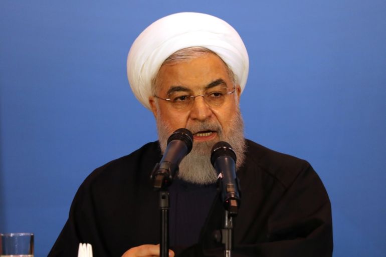 Iranian President Hassan Rouhani speaks during a meeting with tribal leaders in Kerbala