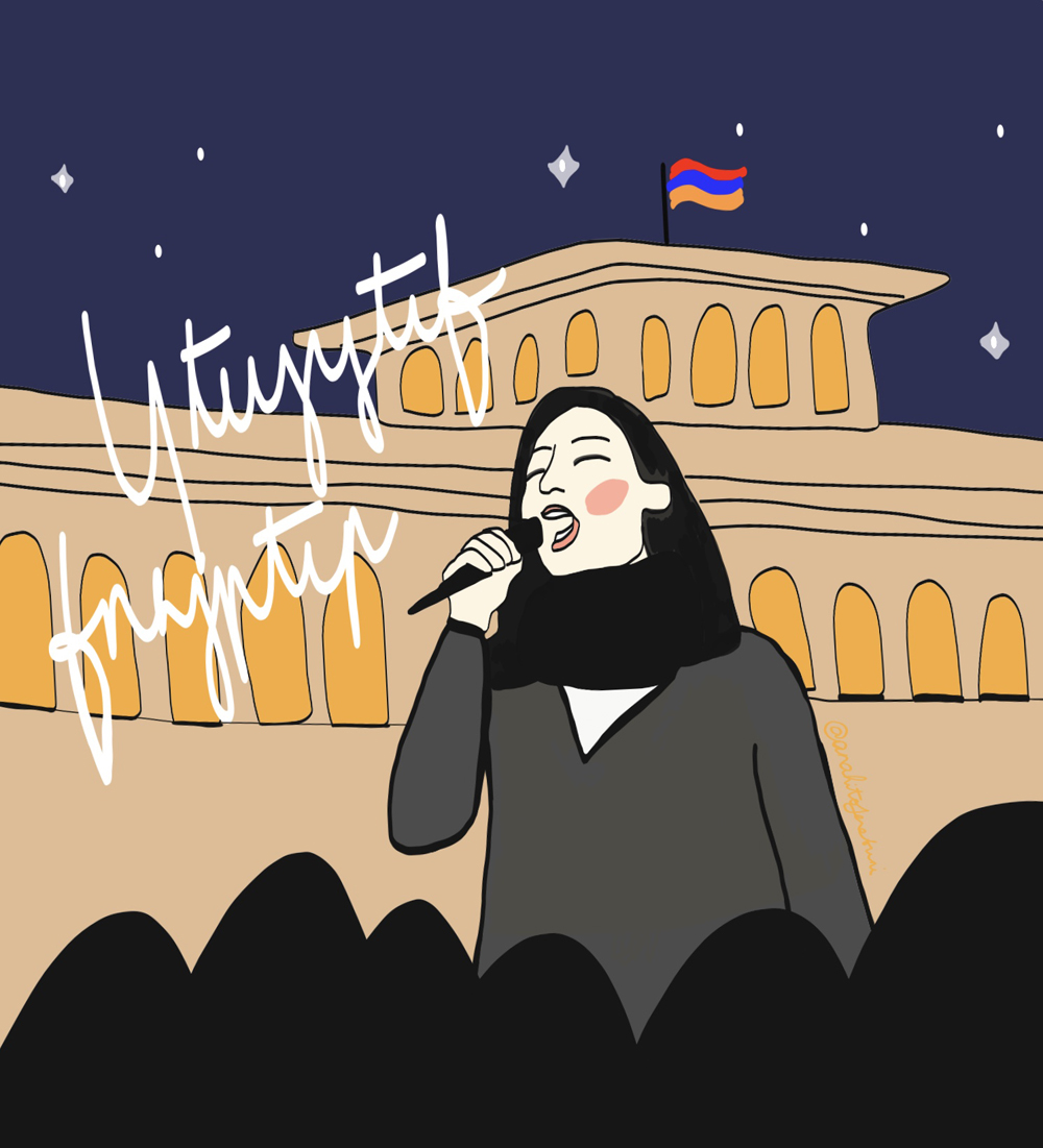 Long Live Sisters! | On 18 April 2018, Maria Karapetyan took the microphone on Republic Square, putting special emphasis on women's double fight during the Velvet Revolution: one for a change in power and one for equality [Anais Chagankerian/ @anahitoferebuni]