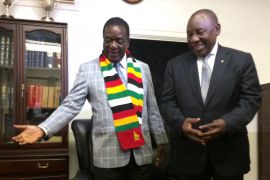 South African President Cyril Ramaphosa (R) meets with his Zimbabwean counterpart Emerson Mnangagwa (L) during his visit in Harare, Zimbabwe on March 17, 2018 [Reuters]